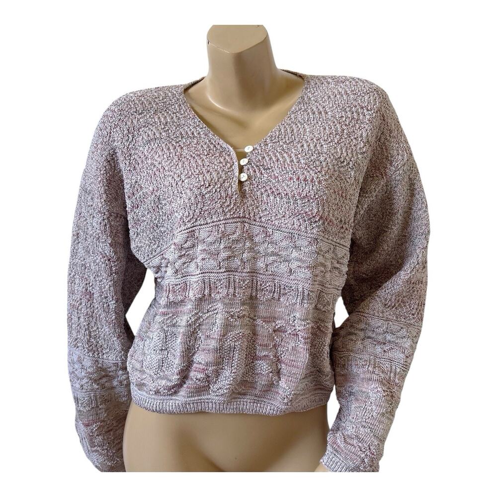 Big City Sweater Womens M Vintage Marled Henley Textured Pullover Lightweight